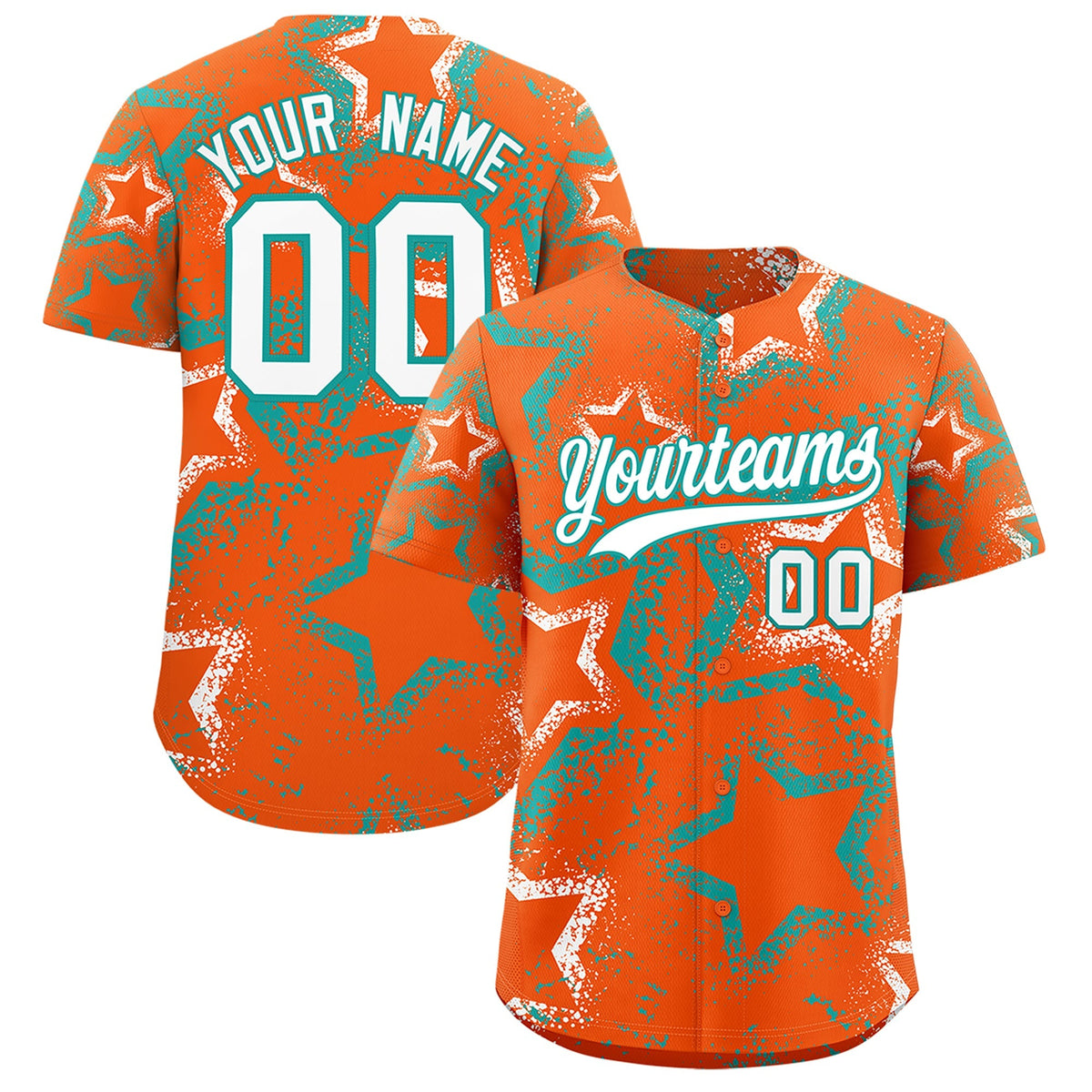 Custom Orange White Aqua Star-Shaped Ink Texture Graffiti Pattern Baseball Jersey | Sublimation Printed &amp; Stitched,Add Name and Numbern,Perfect for Parties,Perfect for Training | KXKSHOP