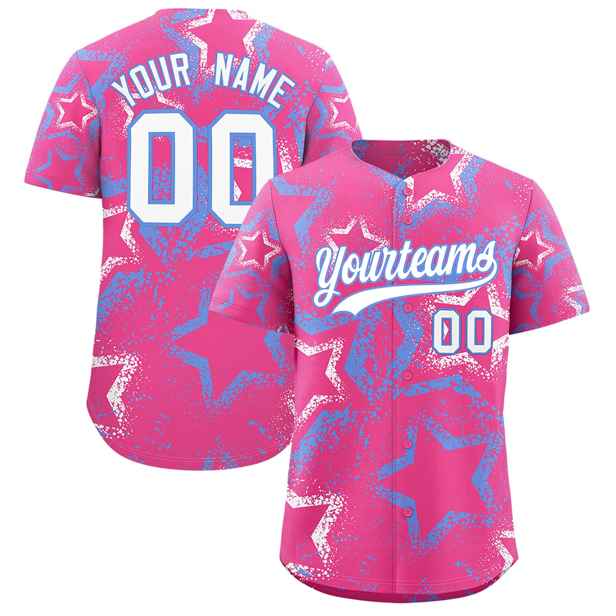Custom Pink White Light Blue Star-Shaped Ink Texture Graffiti Pattern Baseball Jersey | Sublimation Printed &amp; Stitched,Add Name and Numbern,Perfect for Parties,Perfect for Training | KXKSHOP