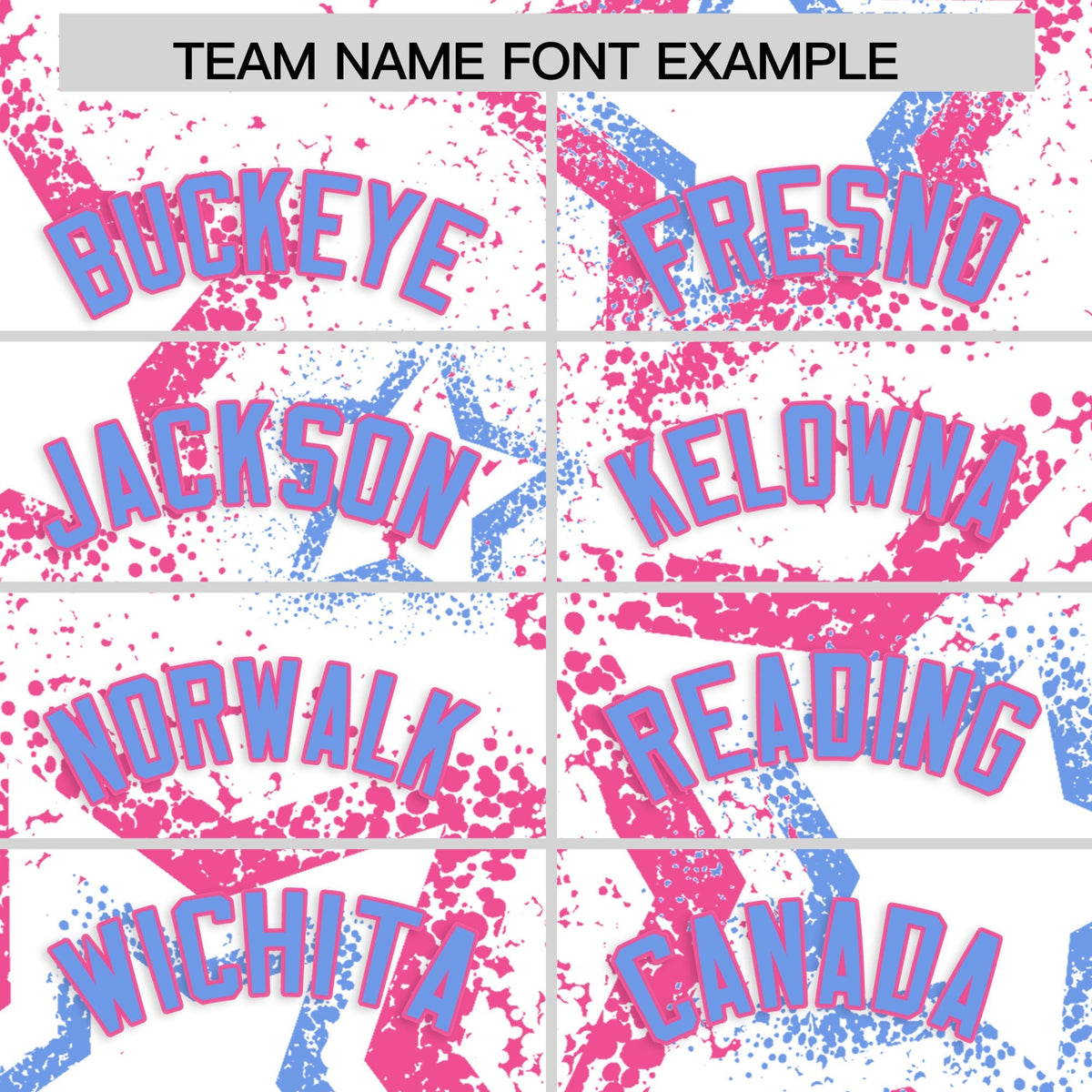 Custom White Pink Light Blue Star-Shaped Ink Texture Graffiti Pattern Baseball Jersey | Sublimation Printed &amp; Stitched,Add Name and Numbern,Perfect for Parties,Perfect for Training | KXKSHOP