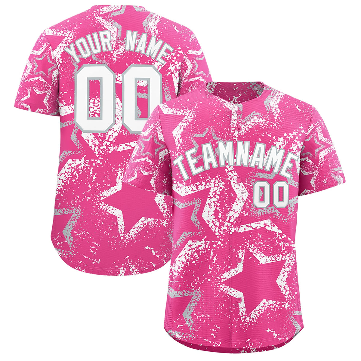 Custom Pink Silver White Star-Shaped Ink Texture Graffiti Pattern Baseball Jersey | Sublimation Printed &amp; Stitched,Add Name and Numbern,Perfect for Parties,Perfect for Training | KXKSHOP
