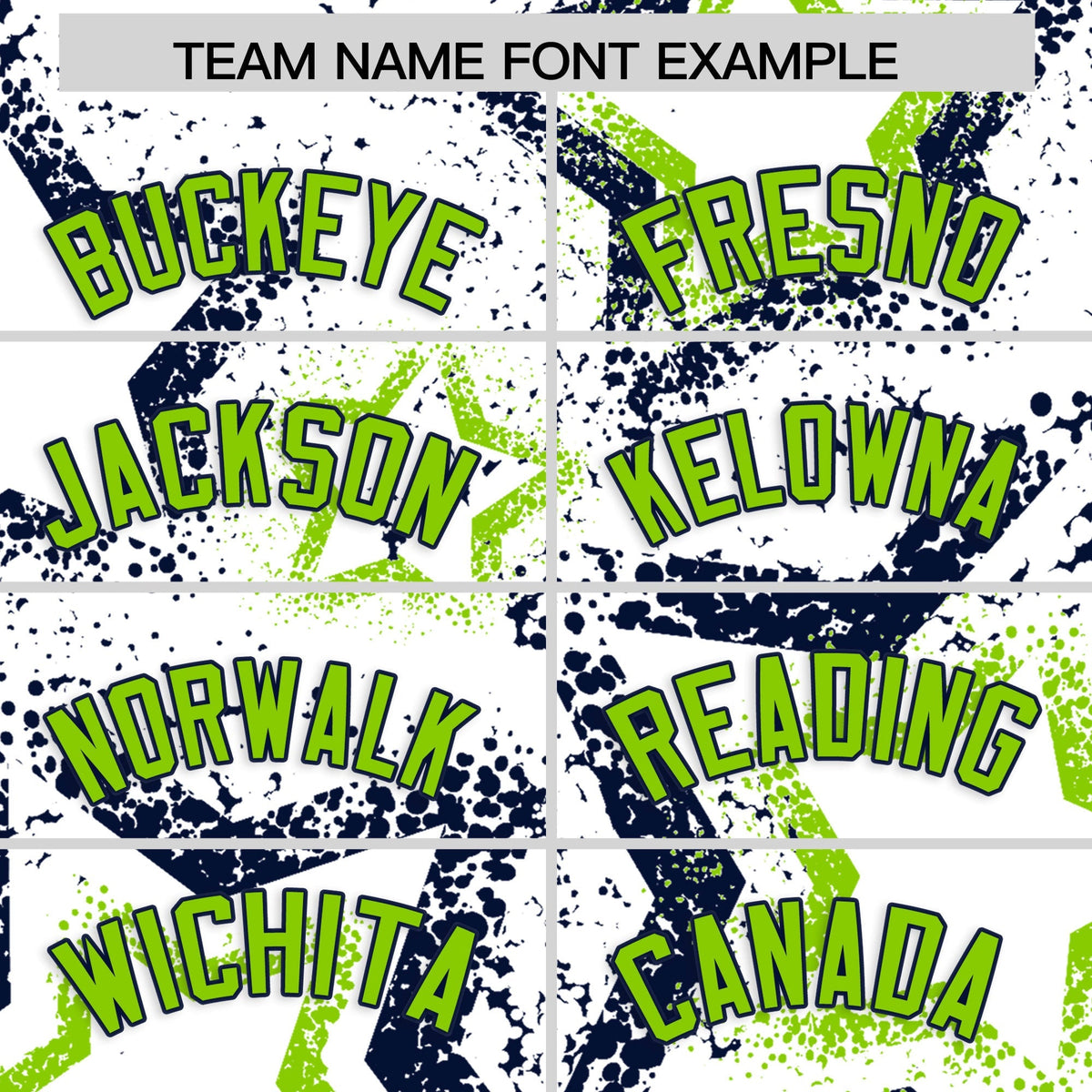Custom White Neon Green Navy Star-Shaped Ink Texture Graffiti Pattern Baseball Jersey | Sublimation Printed &amp; Stitched,Add Name and Numbern,Perfect for Parties,Perfect for Training | KXKSHOP