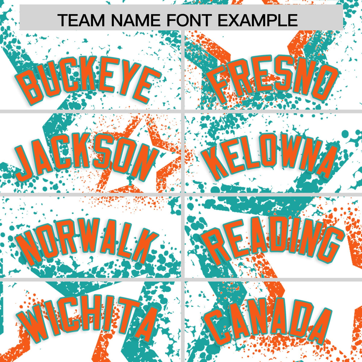 Custom White Aqua Orange Star-Shaped Ink Texture Graffiti Pattern Baseball Jersey | Sublimation Printed &amp; Stitched,Add Name and Numbern,Perfect for Parties,Perfect for Training | KXKSHOP