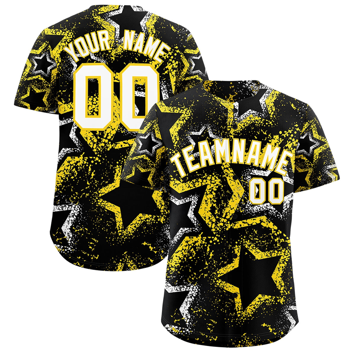 Custom Black White Gold Star-Shaped Ink Texture Graffiti Pattern Baseball Jersey | Sublimation Printed &amp; Stitched,Add Name and Numbern,Perfect for Parties,Perfect for Training | KXKSHOP