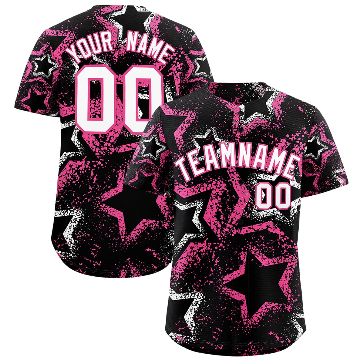 Custom Black White Pink Star-Shaped Ink Texture Graffiti Pattern Baseball Jersey | Sublimation Printed &amp; Stitched,Add Name and Numbern,Perfect for Parties,Perfect for Training | KXKSHOP
