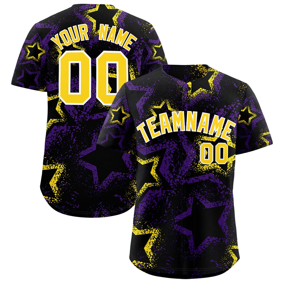 Custom Black Gold White Star-Shaped Ink Texture Graffiti Pattern Baseball Jersey | Sublimation Printed &amp; Stitched,Add Name and Numbern,Perfect for Parties,Perfect for Training | KXKSHOP