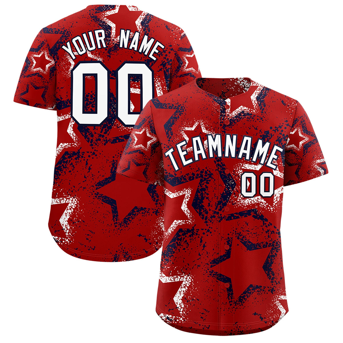 Custom Red White Navy Star-Shaped Ink Texture Graffiti Pattern Baseball Jersey | Sublimation Printed &amp; Stitched,Add Name and Numbern,Perfect for Parties,Perfect for Training | KXKSHOP