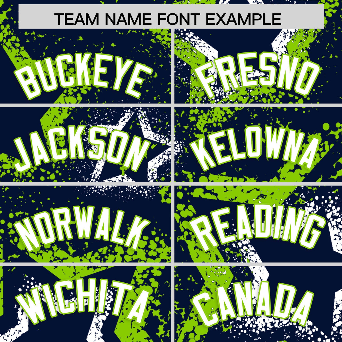 Custom Navy White Neon Green Star-Shaped Ink Texture Graffiti Pattern Baseball Jersey | Sublimation Printed &amp; Stitched,Add Name and Numbern,Perfect for Parties,Perfect for Training | KXKSHOP