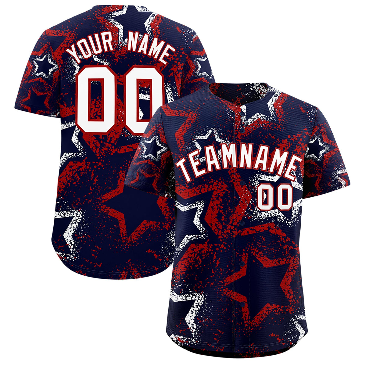 Custom Navy White Red Star-Shaped Ink Texture Graffiti Pattern Baseball Jersey | Sublimation Printed &amp; Stitched,Add Name and Numbern,Perfect for Parties,Perfect for Training | KXKSHOP