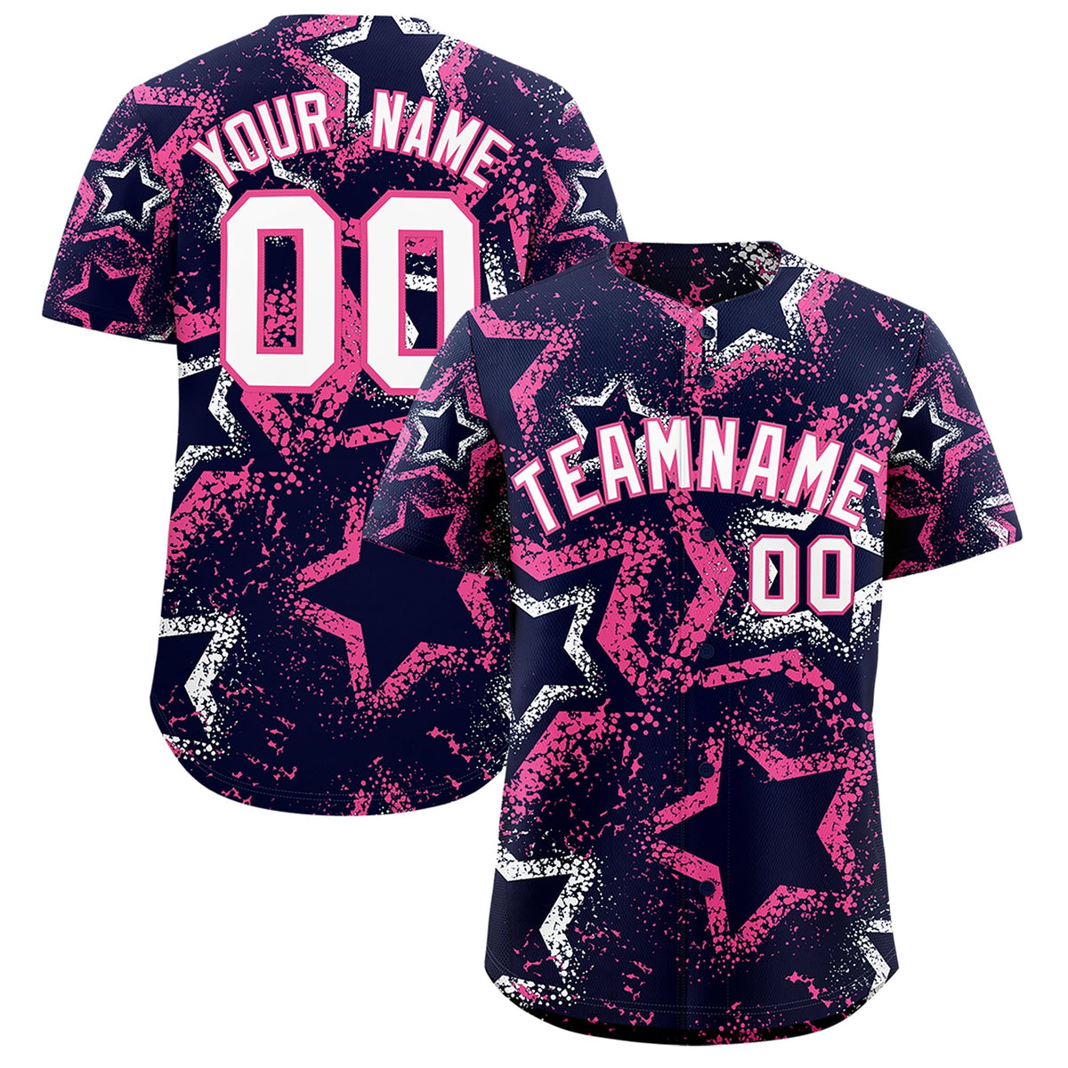 Custom Navy White Pink Star-Shaped Ink Texture Graffiti Pattern Baseball Jersey | Sublimation Printed &amp; Stitched,Add Name and Numbern,Perfect for Parties,Perfect for Training | KXKSHOP