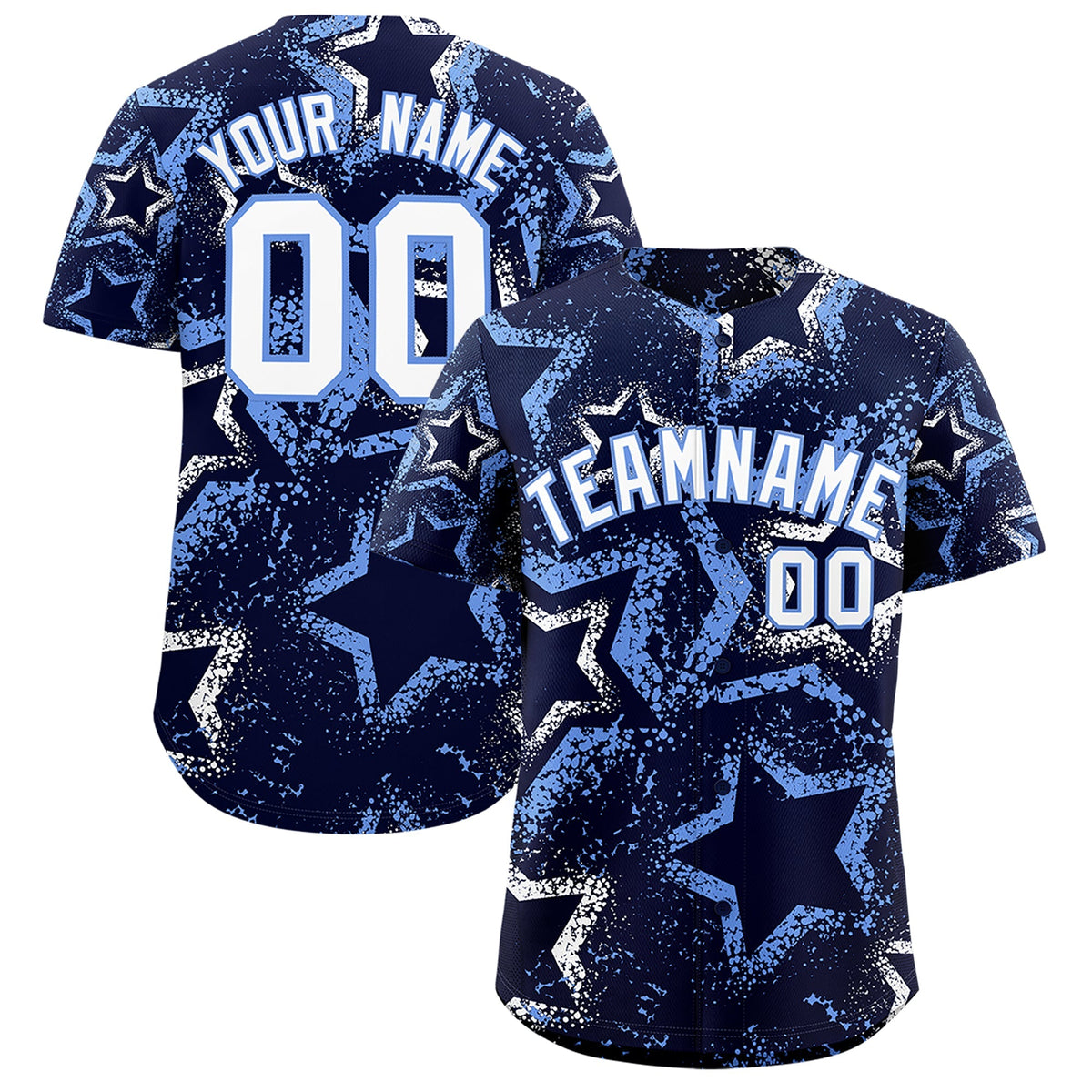 Custom Navy White Light Blue Star-Shaped Ink Texture Graffiti Pattern Baseball Jersey | Sublimation Printed &amp; Stitched,Add Name and Numbern,Perfect for Parties,Perfect for Training | KXKSHOP