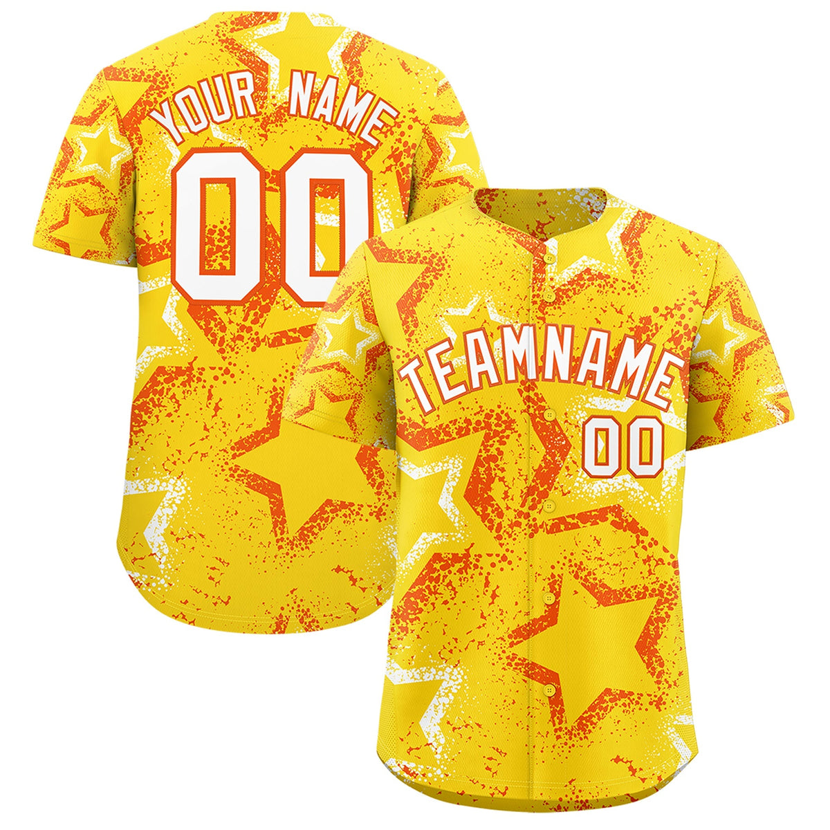 Custom Gold Orange White Star-Shaped Ink Texture Graffiti Pattern Baseball Jersey | Sublimation Printed &amp; Stitched,Add Name and Numbern,Perfect for Parties,Perfect for Training | KXKSHOP