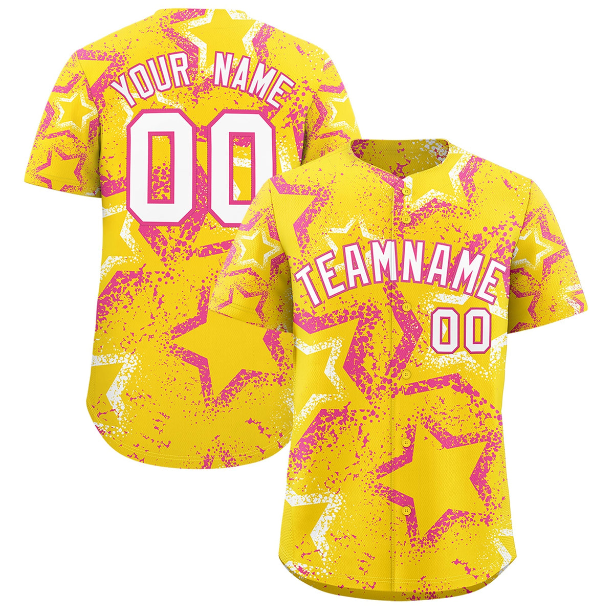 Custom Gold White Pink Star-Shaped Ink Texture Graffiti Pattern Baseball Jersey | Sublimation Printed &amp; Stitched,Add Name and Numbern,Perfect for Parties,Perfect for Training | KXKSHOP