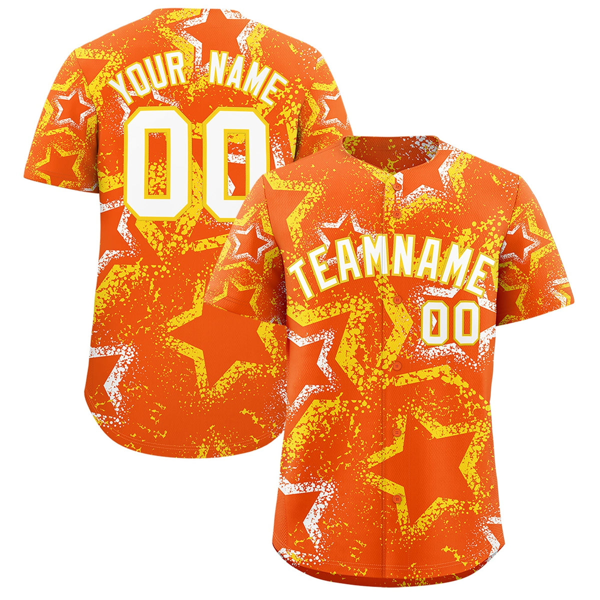 Custom Orange White Gold Star-Shaped Ink Texture Graffiti Pattern Baseball Jersey | Sublimation Printed &amp; Stitched,Add Name and Numbern,Perfect for Parties,Perfect for Training | KXKSHOP