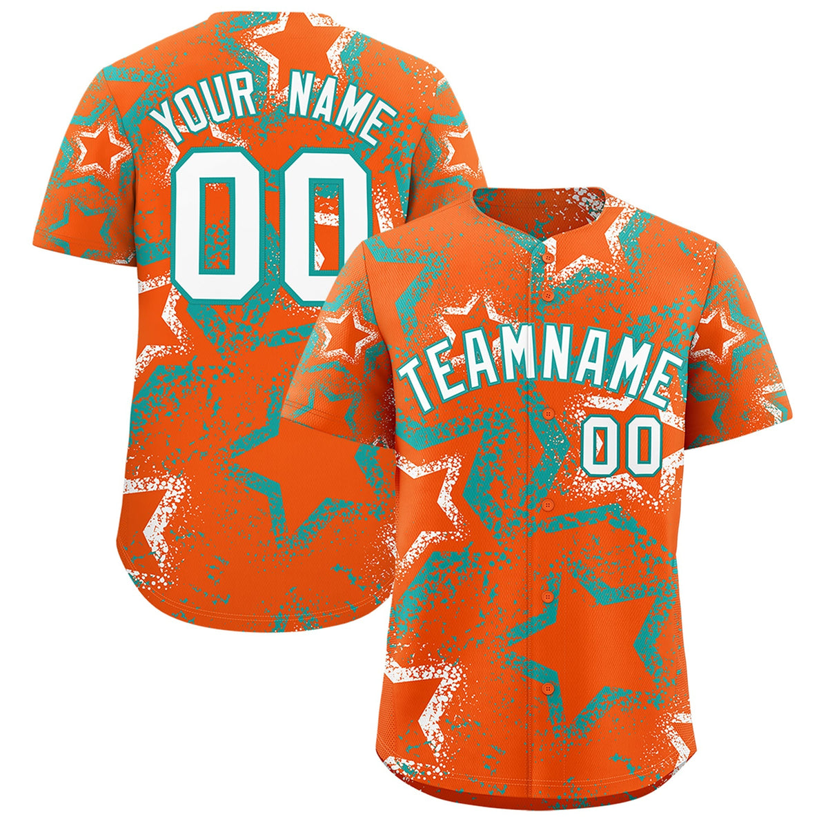 Custom Orange White Aqua Star-Shaped Ink Texture Graffiti Pattern Baseball Jersey | Sublimation Printed &amp; Stitched,Add Name and Numbern,Perfect for Parties,Perfect for Training | KXKSHOP