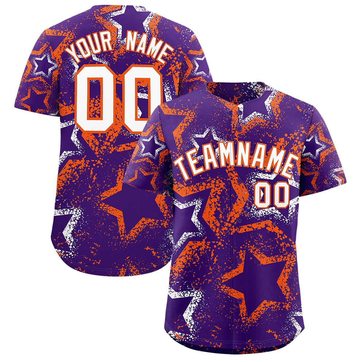 Custom Purple White Orange Star-Shaped Ink Texture Graffiti Pattern Baseball Jersey | Sublimation Printed &amp; Stitched,Add Name and Numbern,Perfect for Parties,Perfect for Training | KXKSHOP