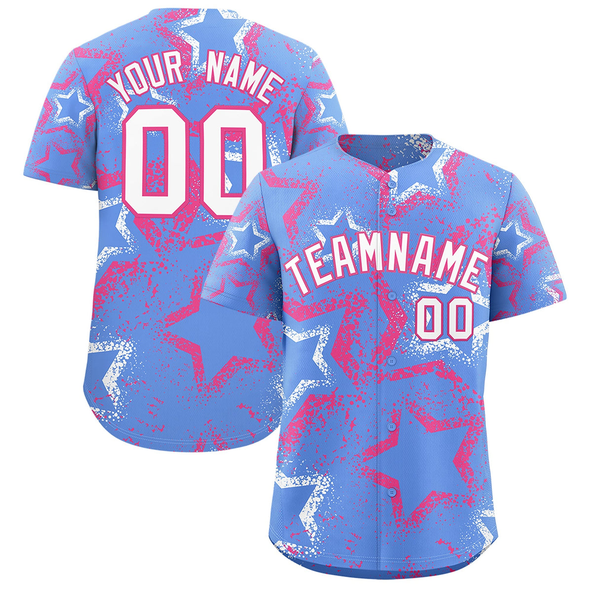 Custom Light Blue White Pink Star-Shaped Ink Texture Graffiti Pattern Baseball Jersey | Sublimation Printed &amp; Stitched,Add Name and Numbern,Perfect for Parties,Perfect for Training | KXKSHOP