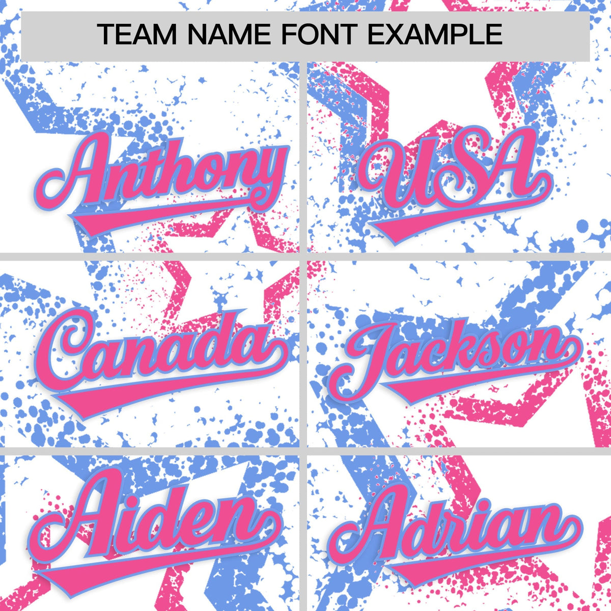 Custom White Light Blue Pink Star-Shaped Ink Texture Graffiti Pattern Baseball Jersey | Sublimation Printed &amp; Stitched,Add Name and Numbern,Perfect for Parties,Perfect for Training | KXKSHOP