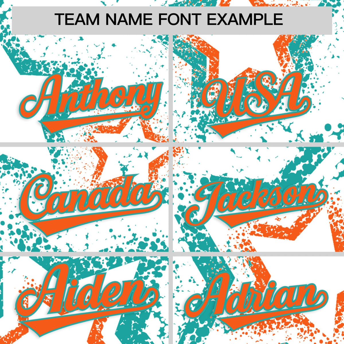 Custom White Aqua Orange Star-Shaped Ink Texture Graffiti Pattern Baseball Jersey | Sublimation Printed &amp; Stitched,Add Name and Numbern,Perfect for Parties,Perfect for Training | KXKSHOP