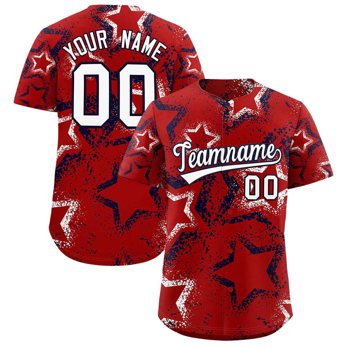 Custom Red White Navy Star-Shaped Ink Texture Graffiti Pattern Baseball Jersey | Sublimation Printed &amp; Stitched,Add Name and Numbern,Perfect for Parties,Perfect for Training | KXKSHOP