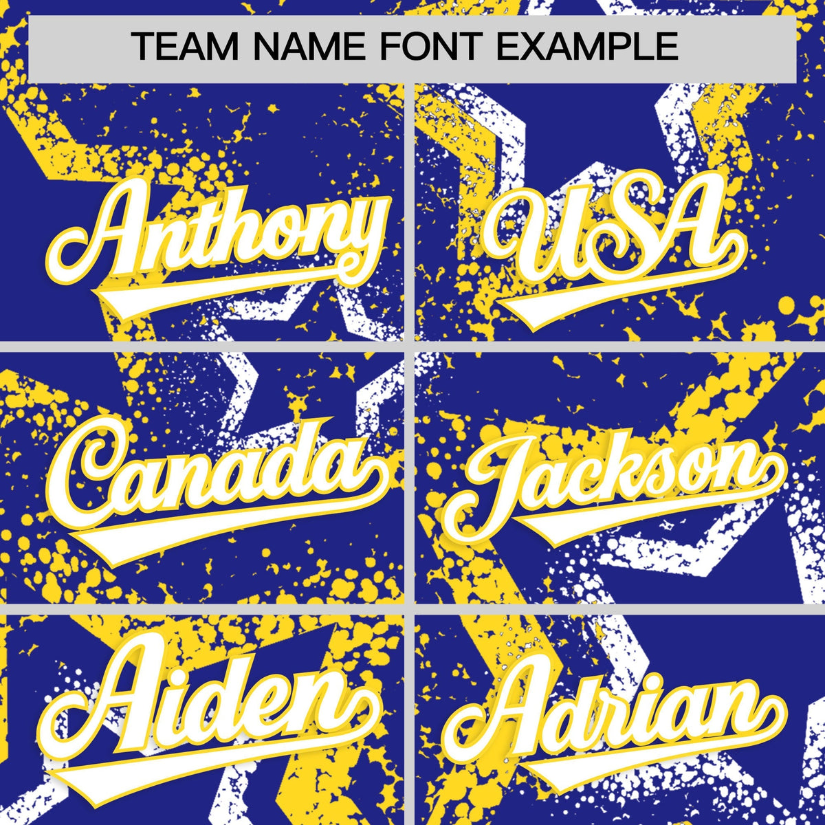 Custom Royal Blue White Gold Star-Shaped Ink Texture Graffiti Pattern Baseball Jersey | Sublimation Printed &amp; Stitched,Add Name and Numbern,Perfect for Parties,Perfect for Training | KXKSHOP