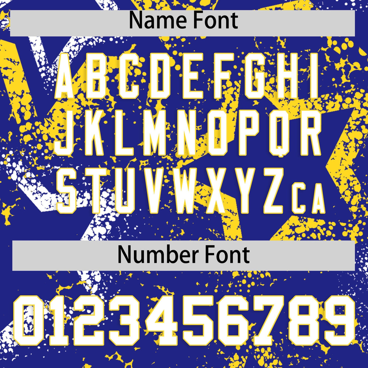 Custom Royal Blue White Gold Star-Shaped Ink Texture Graffiti Pattern Baseball Jersey | Sublimation Printed &amp; Stitched,Add Name and Numbern,Perfect for Parties,Perfect for Training | KXKSHOP