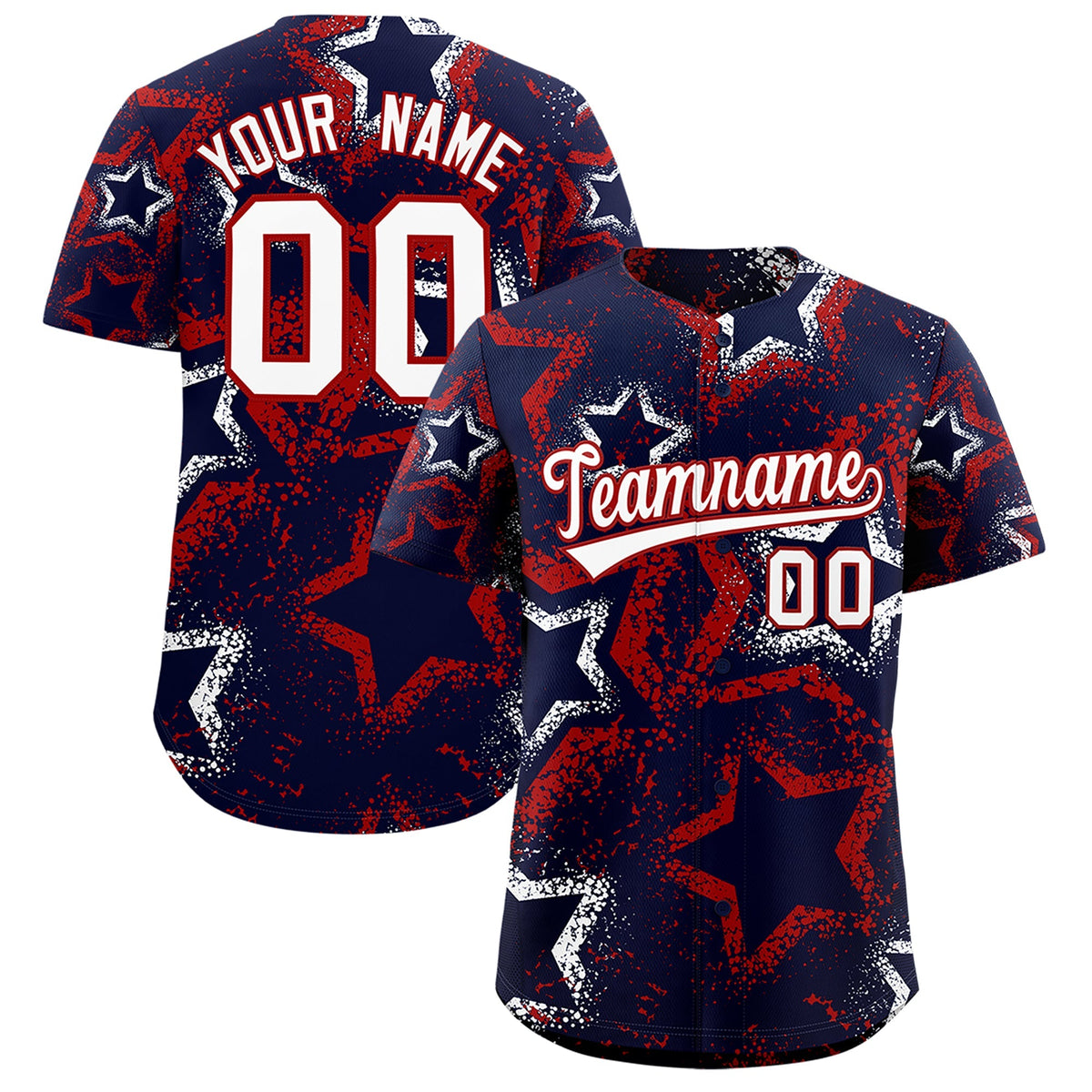 Custom Navy White Red Star-Shaped Ink Texture Graffiti Pattern Baseball Jersey | Sublimation Printed &amp; Stitched,Add Name and Numbern,Perfect for Parties,Perfect for Training | KXKSHOP