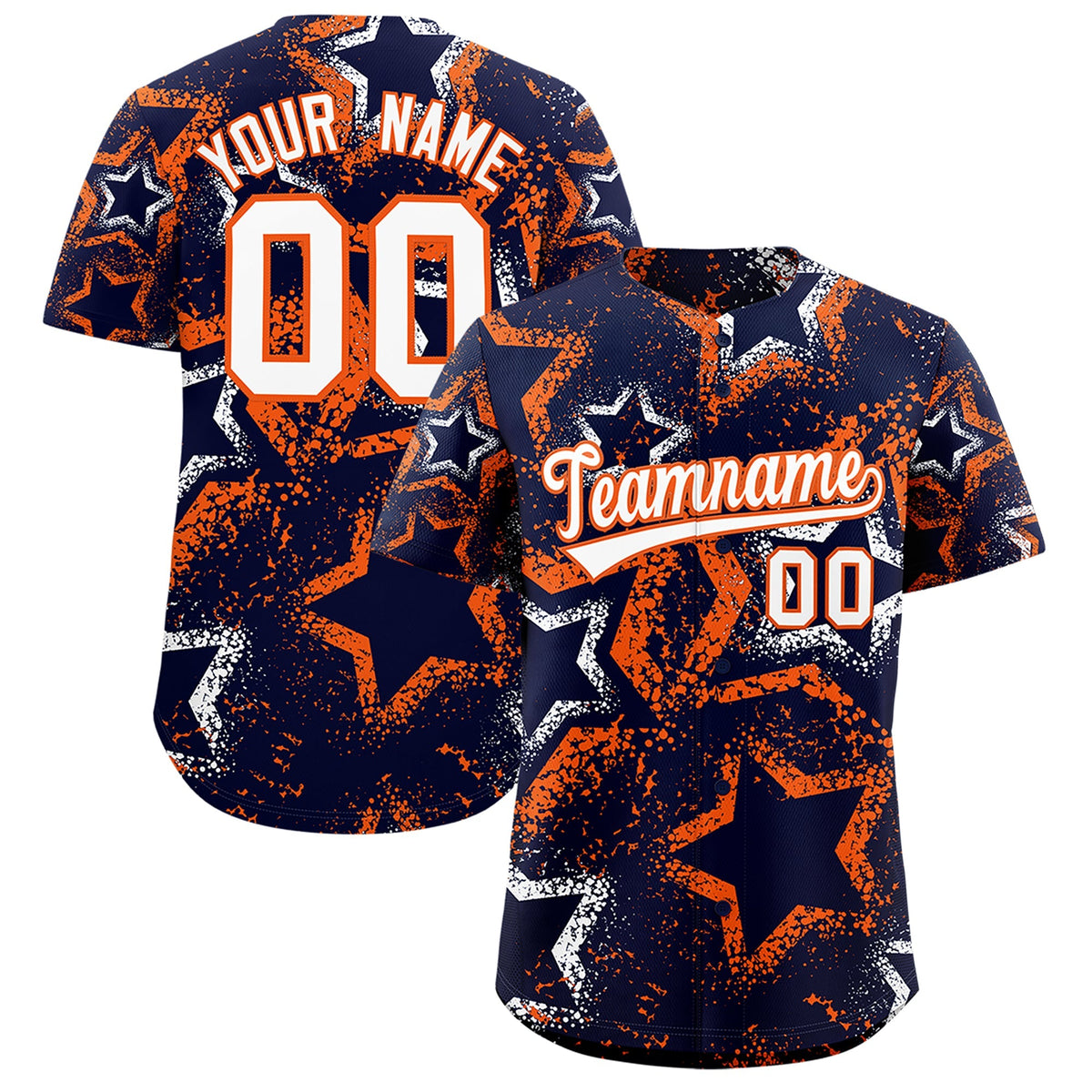 Custom Navy White Orange Star-Shaped Ink Texture Graffiti Pattern Baseball Jersey | Sublimation Printed &amp; Stitched,Add Name and Numbern,Perfect for Parties,Perfect for Training | KXKSHOP