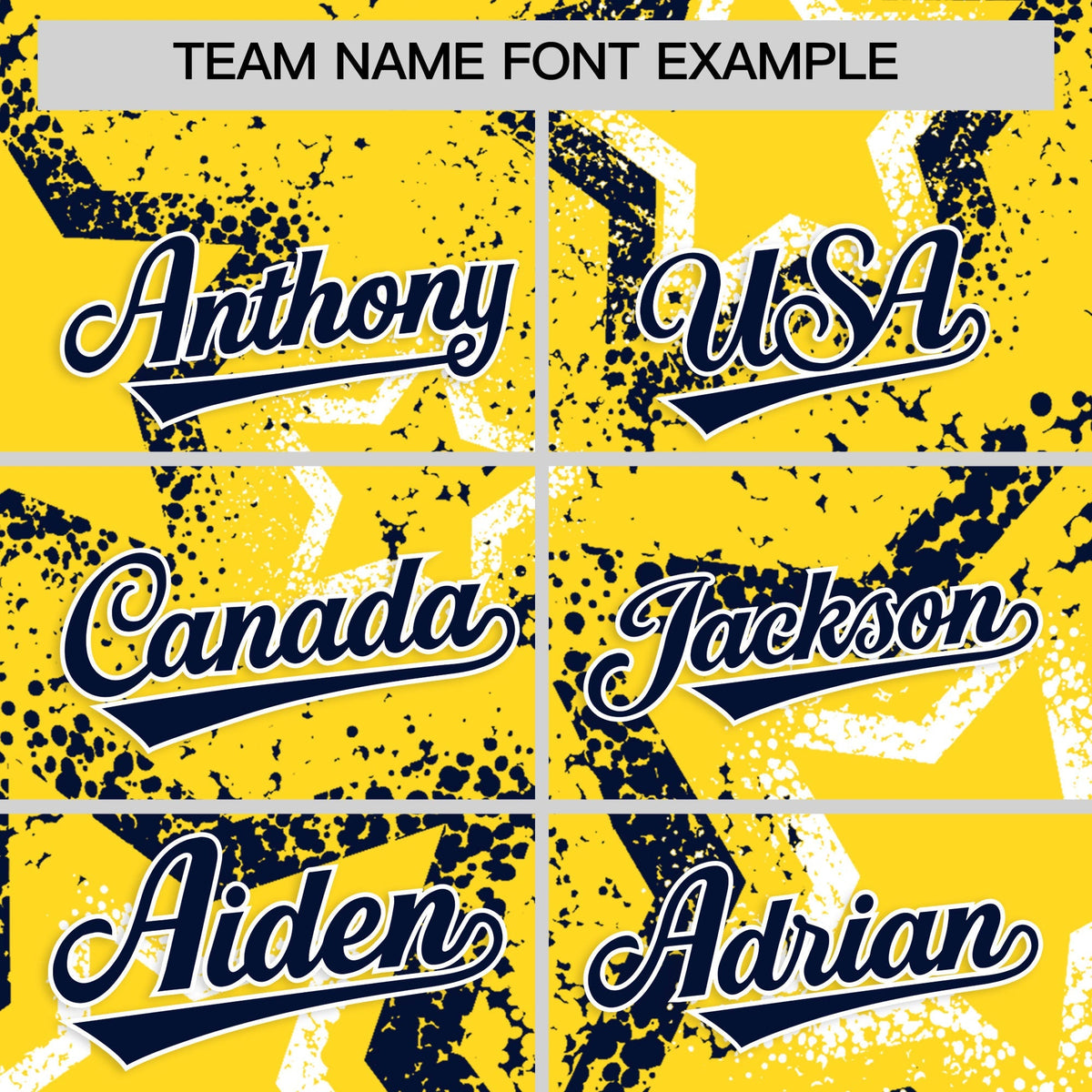 Custom Gold White Navy Star-Shaped Ink Texture Graffiti Pattern Baseball Jersey | Sublimation Printed &amp; Stitched,Add Name and Numbern,Perfect for Parties,Perfect for Training | KXKSHOP