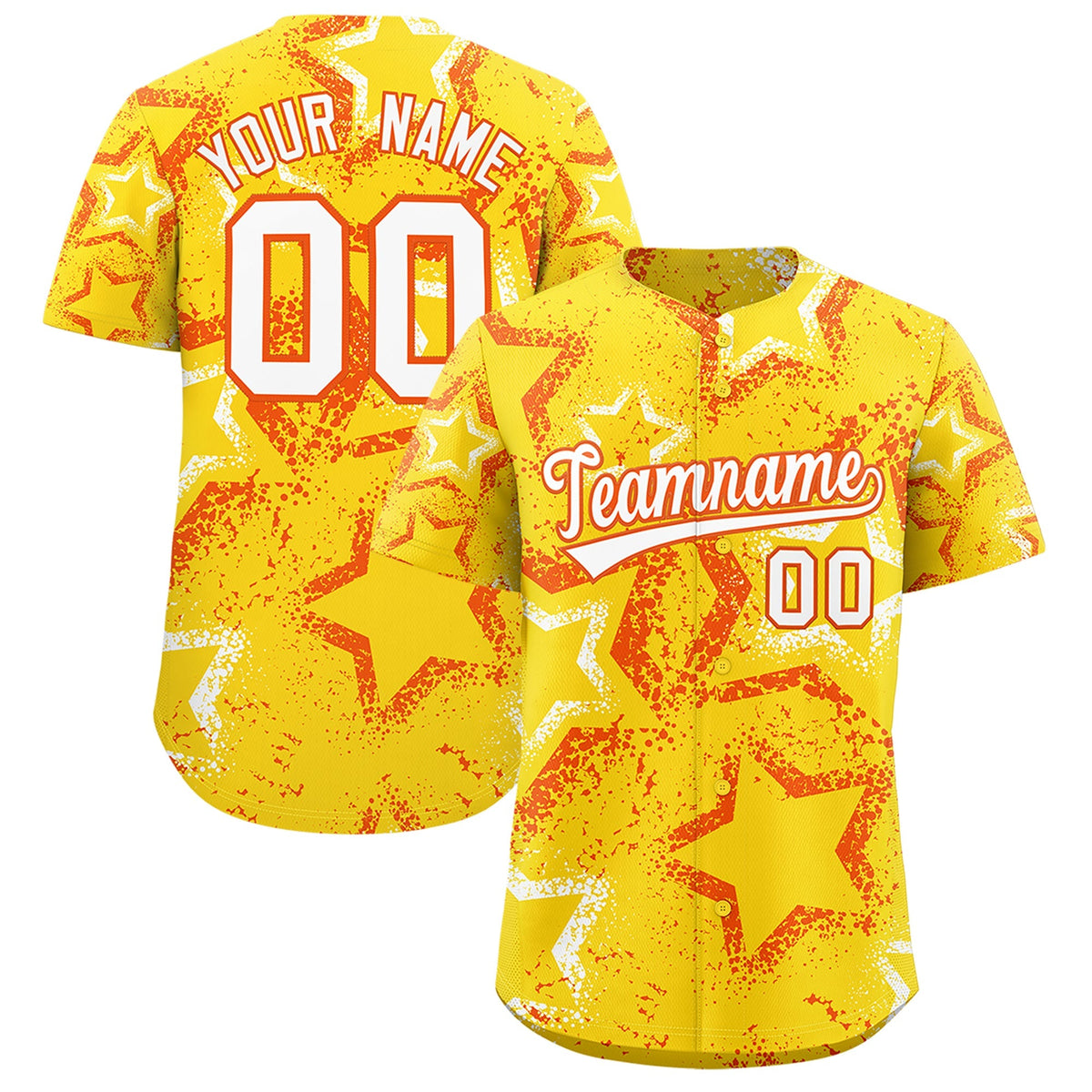 Custom Gold Orange White Star-Shaped Ink Texture Graffiti Pattern Baseball Jersey | Sublimation Printed &amp; Stitched,Add Name and Numbern,Perfect for Parties,Perfect for Training | KXKSHOP