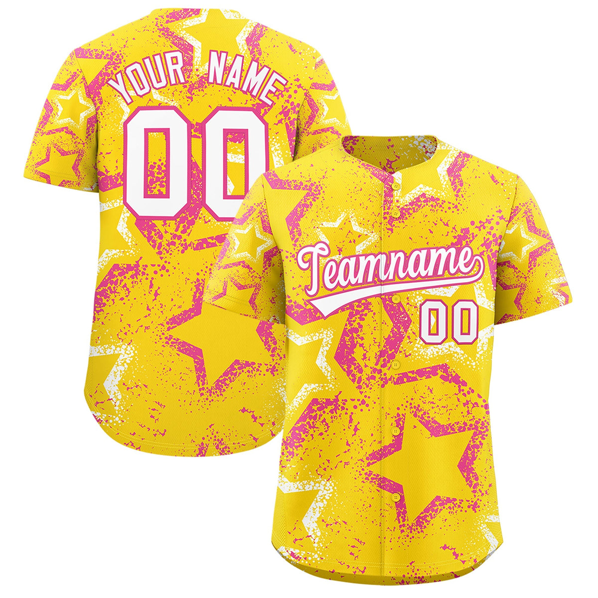 Custom Gold White Pink Star-Shaped Ink Texture Graffiti Pattern Baseball Jersey | Sublimation Printed &amp; Stitched,Add Name and Numbern,Perfect for Parties,Perfect for Training | KXKSHOP