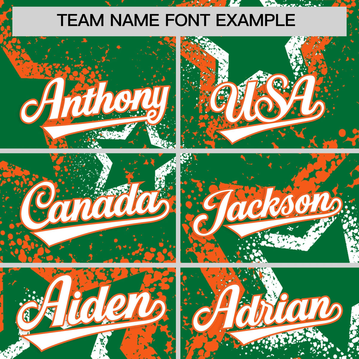 Custom Kelly Green White Orange Star-Shaped Ink Texture Graffiti Pattern Baseball Jersey | Sublimation Printed &amp; Stitched,Add Name and Numbern,Perfect for Parties,Perfect for Training | KXKSHOP