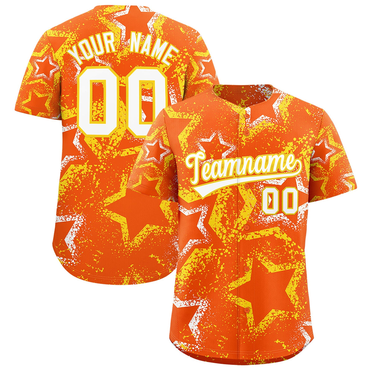 Custom Orange White Gold Star-Shaped Ink Texture Graffiti Pattern Baseball Jersey | Sublimation Printed &amp; Stitched,Add Name and Numbern,Perfect for Parties,Perfect for Training | KXKSHOP