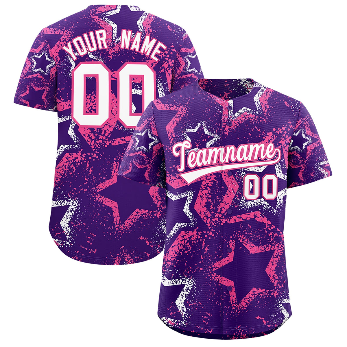 Custom Purple White Pink Star-Shaped Ink Texture Graffiti Pattern Baseball Jersey | Sublimation Printed &amp; Stitched,Add Name and Numbern,Perfect for Parties,Perfect for Training | KXKSHOP