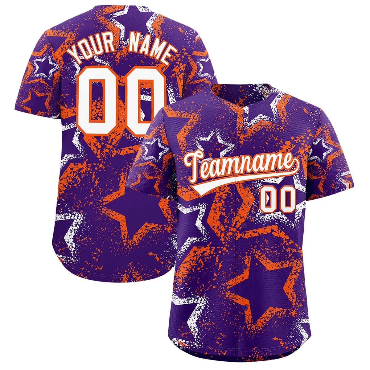 Custom Purple White Orange Star-Shaped Ink Texture Graffiti Pattern Baseball Jersey | Sublimation Printed &amp; Stitched,Add Name and Numbern,Perfect for Parties,Perfect for Training | KXKSHOP