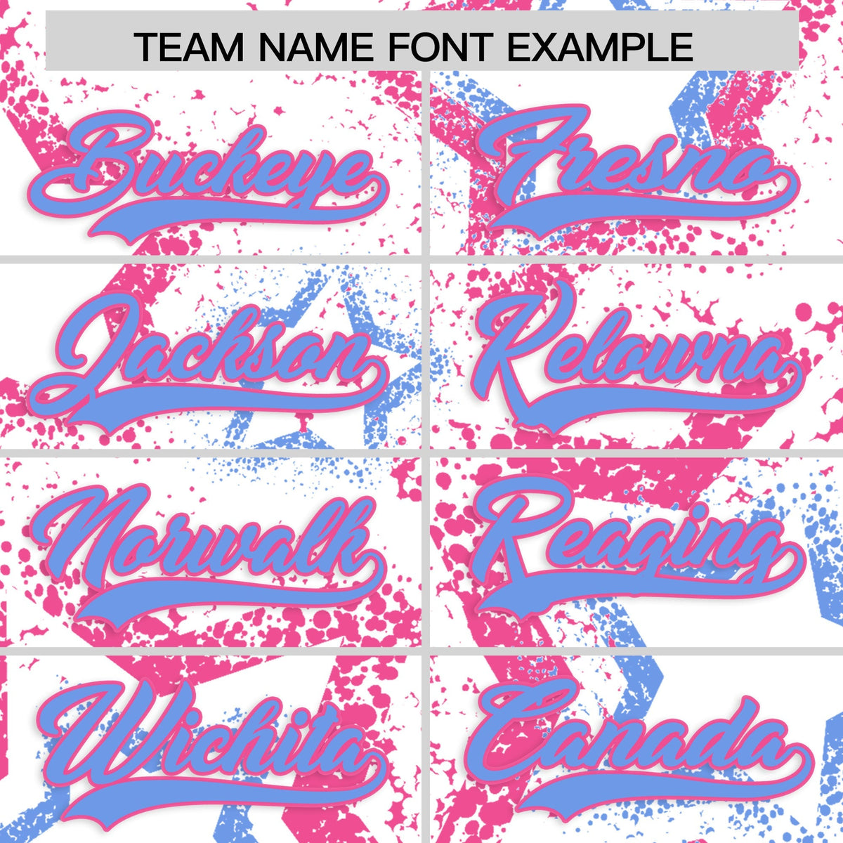 Custom White Pink Light Blue Star-Shaped Ink Texture Graffiti Pattern Baseball Jersey | Sublimation Printed &amp; Stitched,Add Name and Numbern,Perfect for Parties,Perfect for Training | KXKSHOP