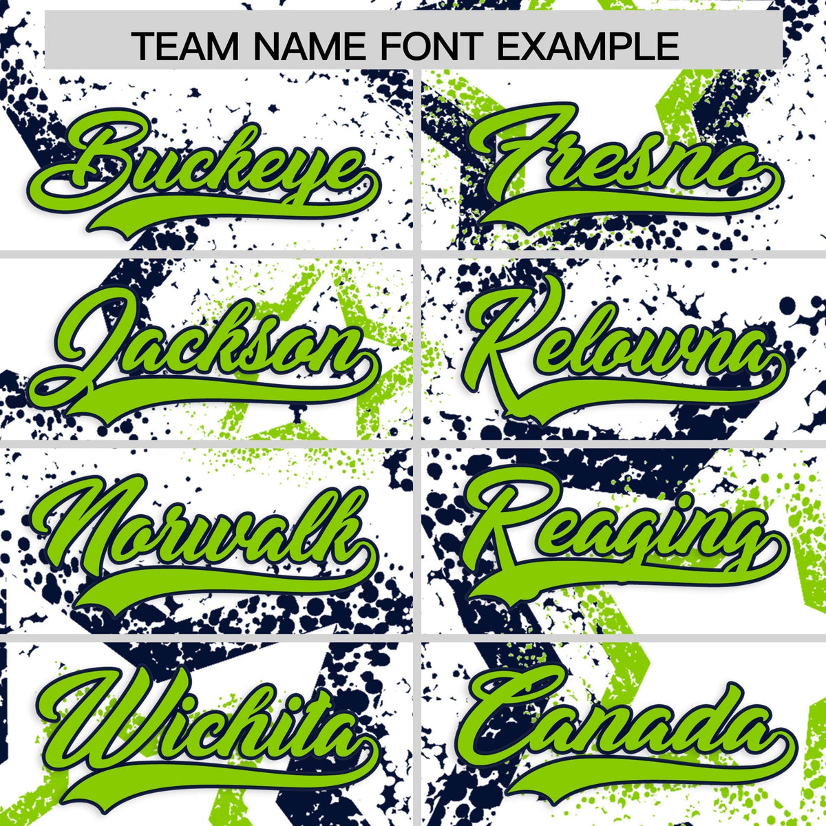 Custom White Neon Green Navy Star-Shaped Ink Texture Graffiti Pattern Baseball Jersey | Sublimation Printed &amp; Stitched,Add Name and Numbern,Perfect for Parties,Perfect for Training | KXKSHOP