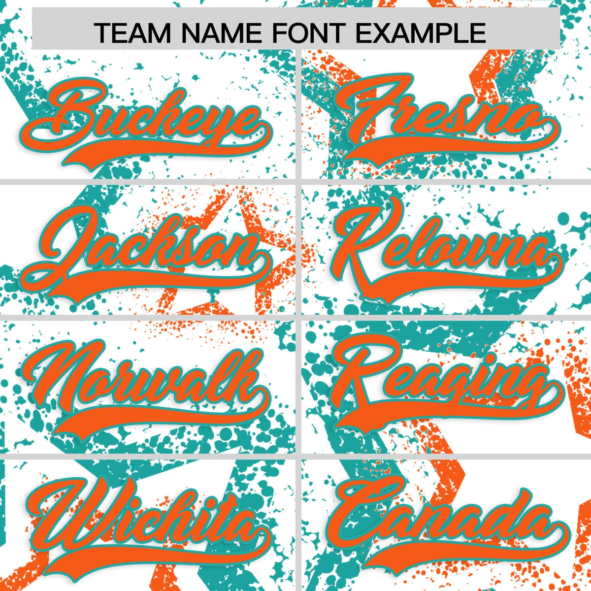Custom White Aqua Orange Star-Shaped Ink Texture Graffiti Pattern Baseball Jersey | Sublimation Printed &amp; Stitched,Add Name and Numbern,Perfect for Parties,Perfect for Training | KXKSHOP