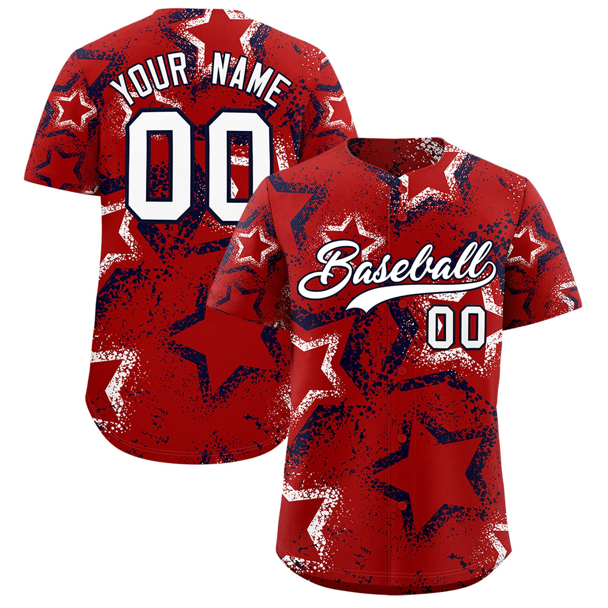 Custom Red White Navy Star-Shaped Ink Texture Graffiti Pattern Baseball Jersey | Sublimation Printed &amp; Stitched,Add Name and Numbern,Perfect for Parties,Perfect for Training | KXKSHOP