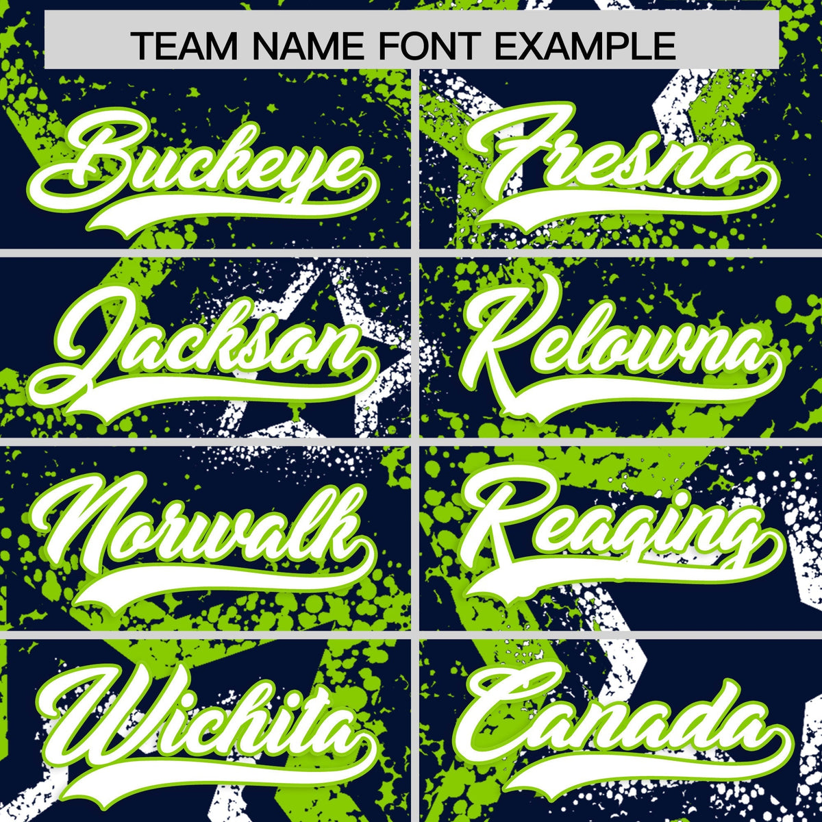 Custom Navy White Neon Green Star-Shaped Ink Texture Graffiti Pattern Baseball Jersey | Sublimation Printed &amp; Stitched,Add Name and Numbern,Perfect for Parties,Perfect for Training | KXKSHOP