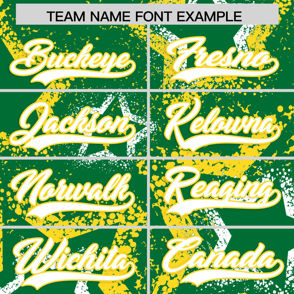 Custom Kelly Green White Gold Star-Shaped Ink Texture Graffiti Pattern Baseball Jersey | Sublimation Printed &amp; Stitched,Add Name and Numbern,Perfect for Parties,Perfect for Training | KXKSHOP