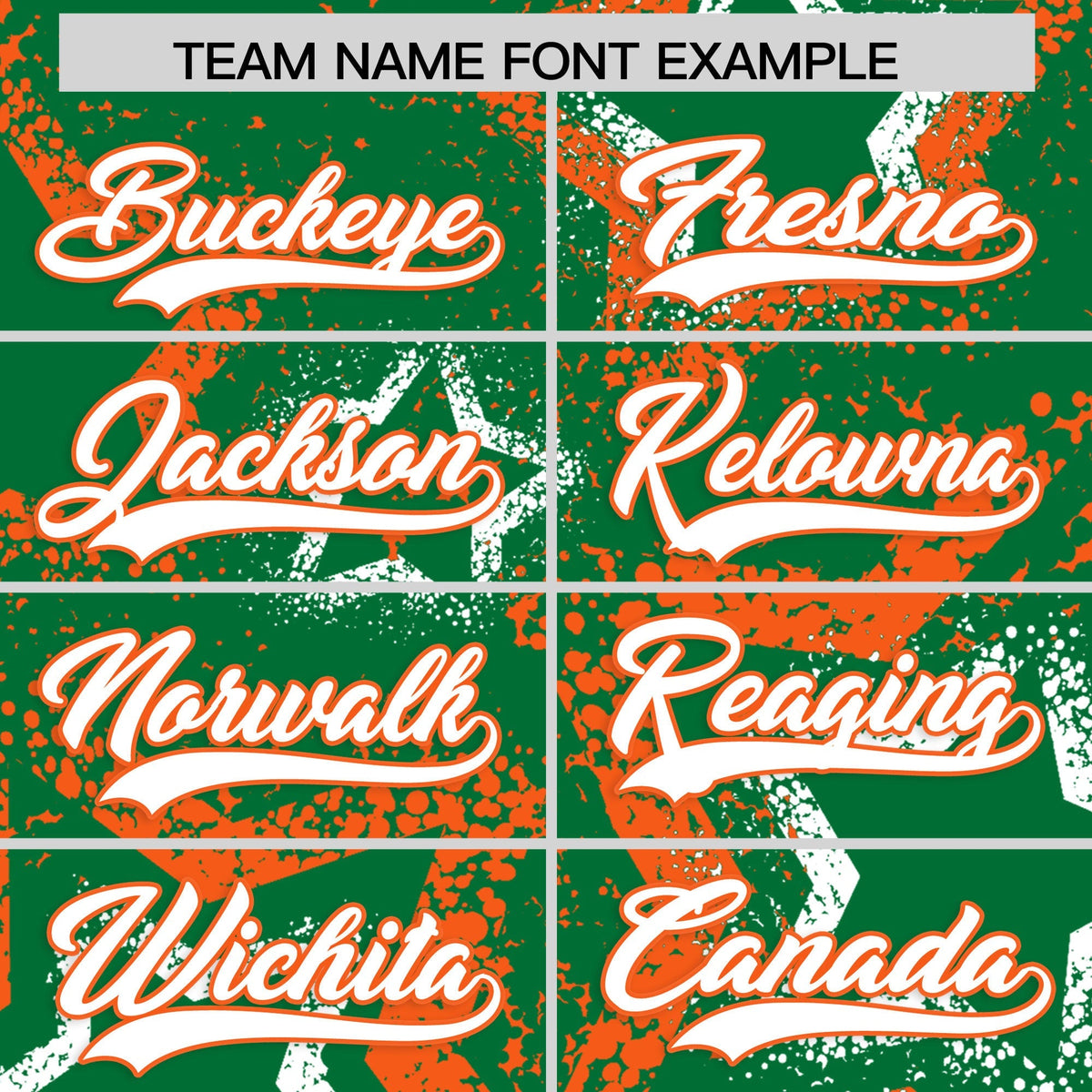 Custom Kelly Green White Orange Star-Shaped Ink Texture Graffiti Pattern Baseball Jersey | Sublimation Printed &amp; Stitched,Add Name and Numbern,Perfect for Parties,Perfect for Training | KXKSHOP