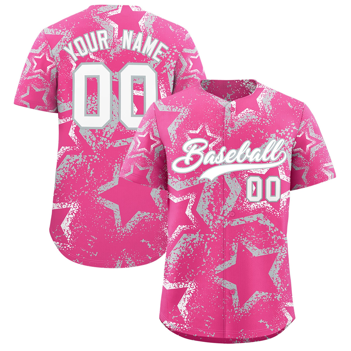 Custom Pink White Silver Star-Shaped Ink Texture Graffiti Pattern Baseball Jersey | Sublimation Printed &amp; Stitched,Add Name and Numbern,Perfect for Parties,Perfect for Training | KXKSHOP
