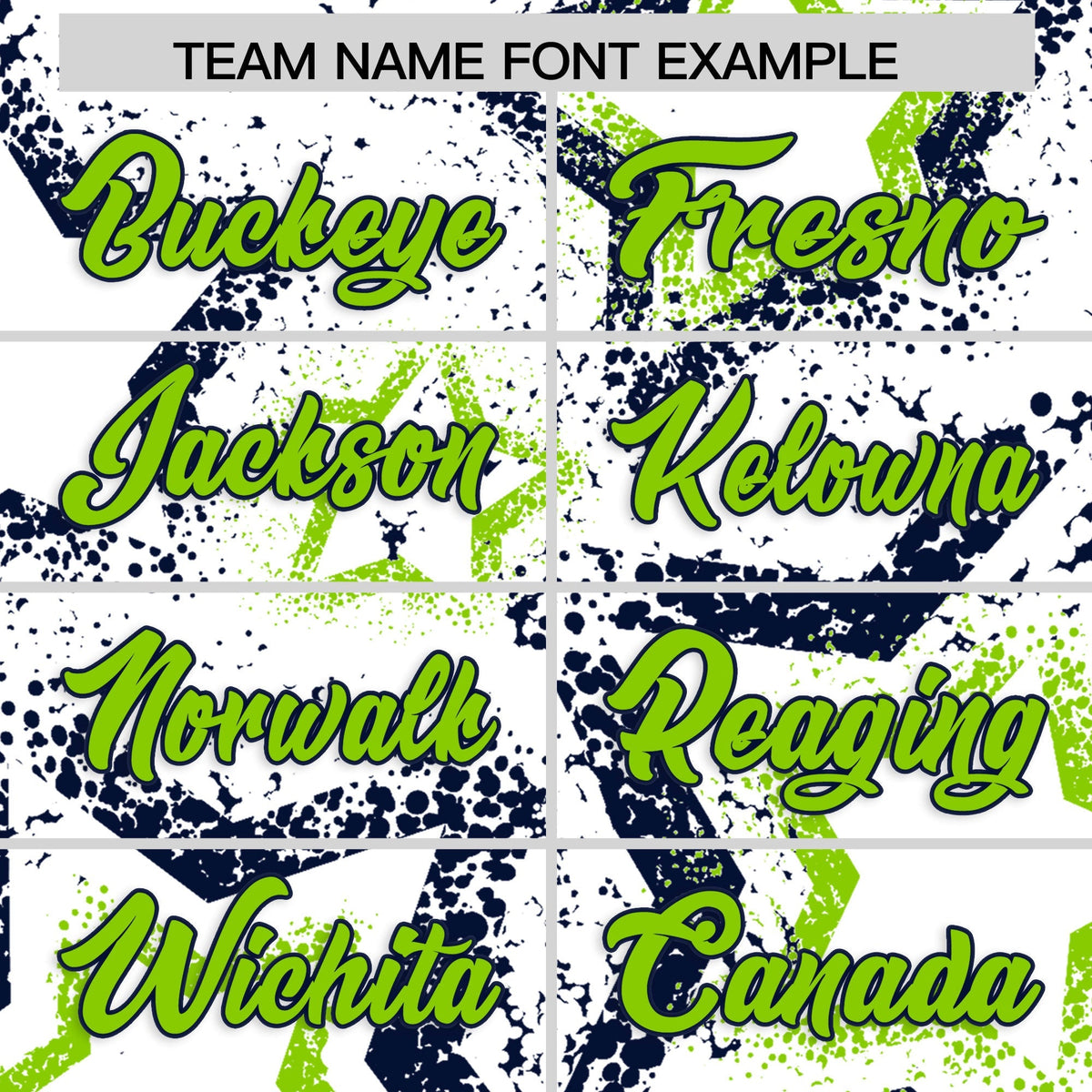 Custom White Neon Green Navy Star-Shaped Ink Texture Graffiti Pattern Baseball Jersey | Sublimation Printed &amp; Stitched,Add Name and Numbern,Perfect for Parties,Perfect for Training | KXKSHOP