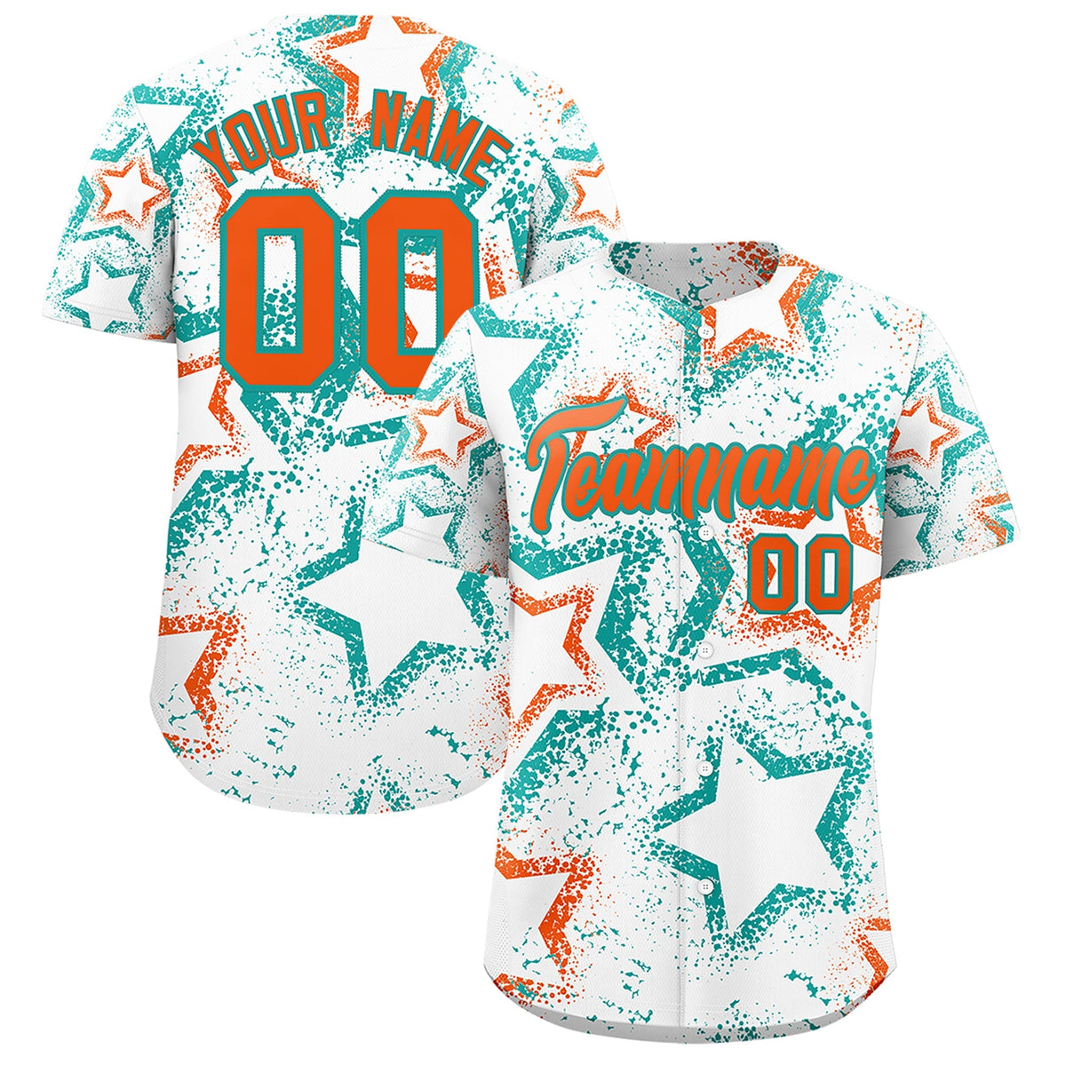 Custom White Aqua Orange Star-Shaped Ink Texture Graffiti Pattern Baseball Jersey | Sublimation Printed &amp; Stitched,Add Name and Numbern,Perfect for Parties,Perfect for Training | KXKSHOP