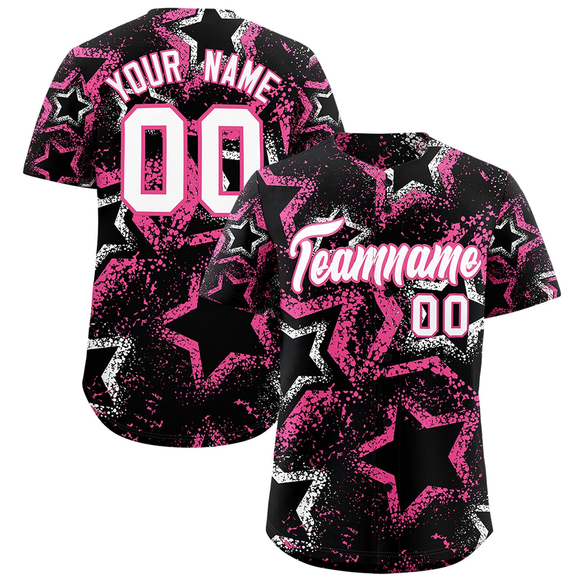 Custom Black White Pink Star-Shaped Ink Texture Graffiti Pattern Baseball Jersey | Sublimation Printed &amp; Stitched,Add Name and Numbern,Perfect for Parties,Perfect for Training | KXKSHOP