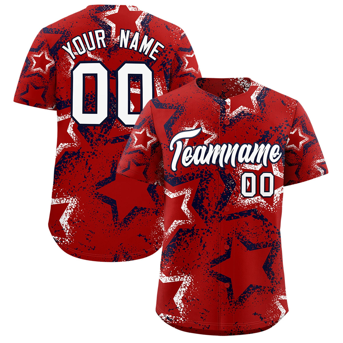 Custom Red White Navy Star-Shaped Ink Texture Graffiti Pattern Baseball Jersey | Sublimation Printed &amp; Stitched,Add Name and Numbern,Perfect for Parties,Perfect for Training | KXKSHOP
