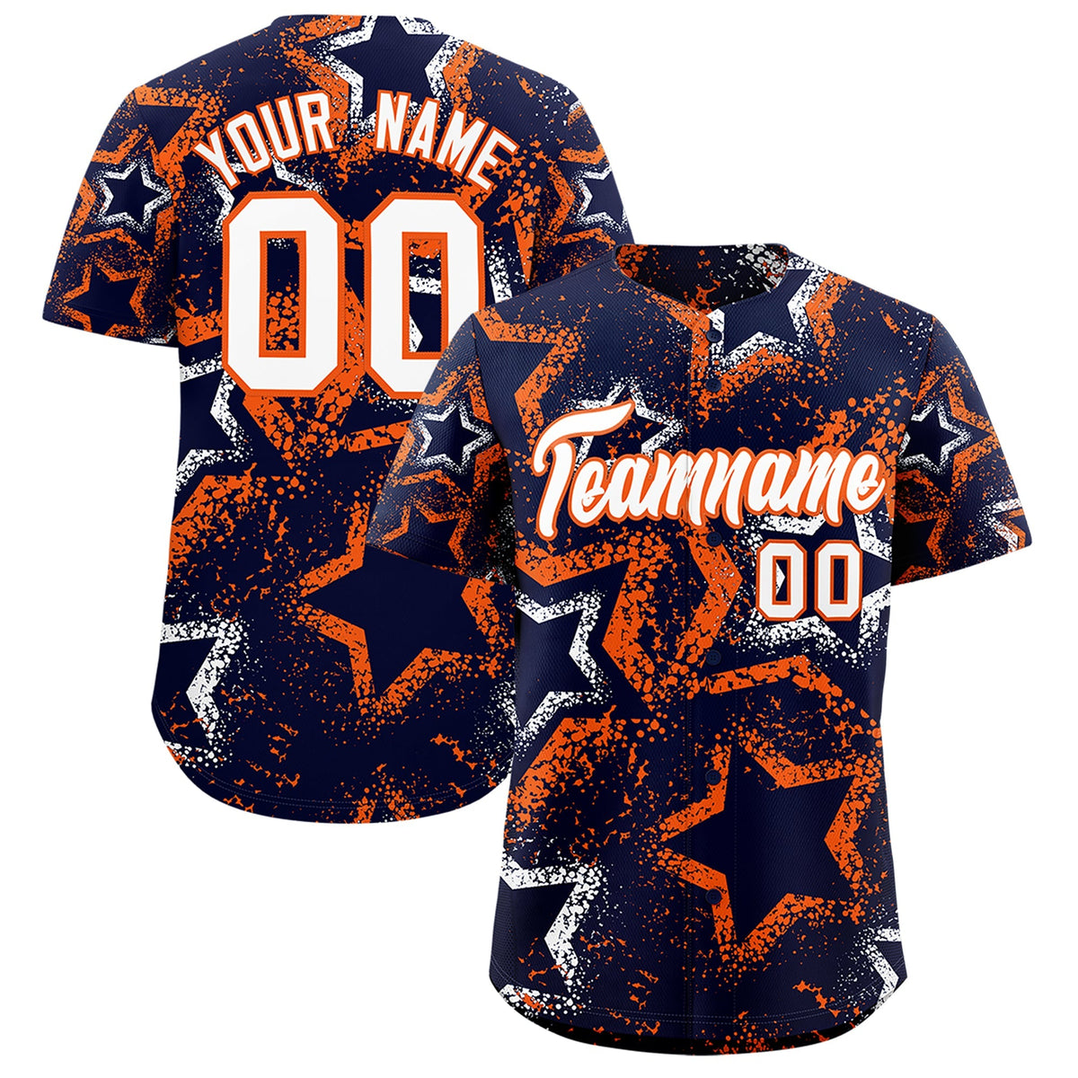 Custom Navy White Orange Star-Shaped Ink Texture Graffiti Pattern Baseball Jersey | Sublimation Printed &amp; Stitched,Add Name and Numbern,Perfect for Parties,Perfect for Training | KXKSHOP