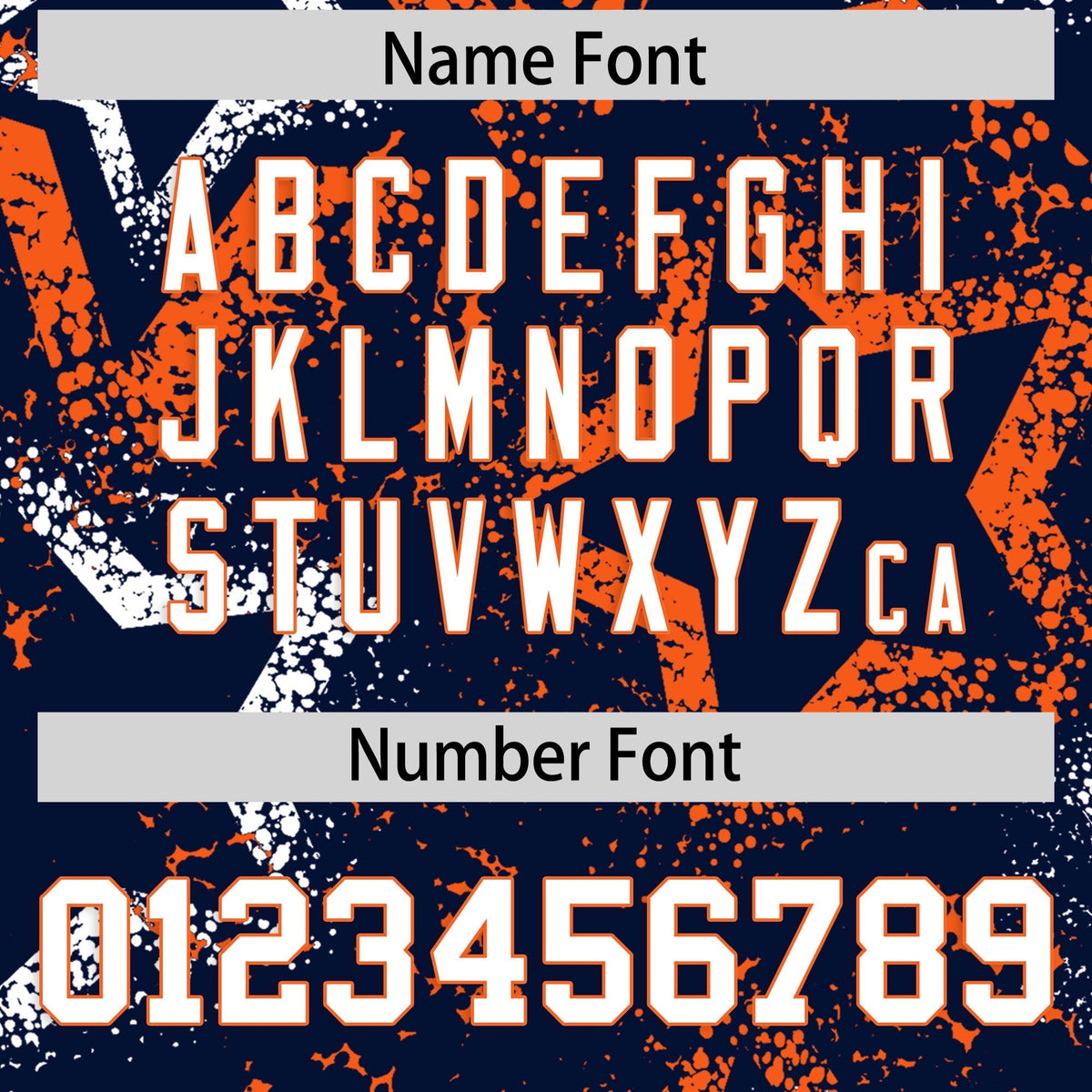 Custom Navy White Orange Star-Shaped Ink Texture Graffiti Pattern Baseball Jersey | Sublimation Printed &amp; Stitched,Add Name and Numbern,Perfect for Parties,Perfect for Training | KXKSHOP