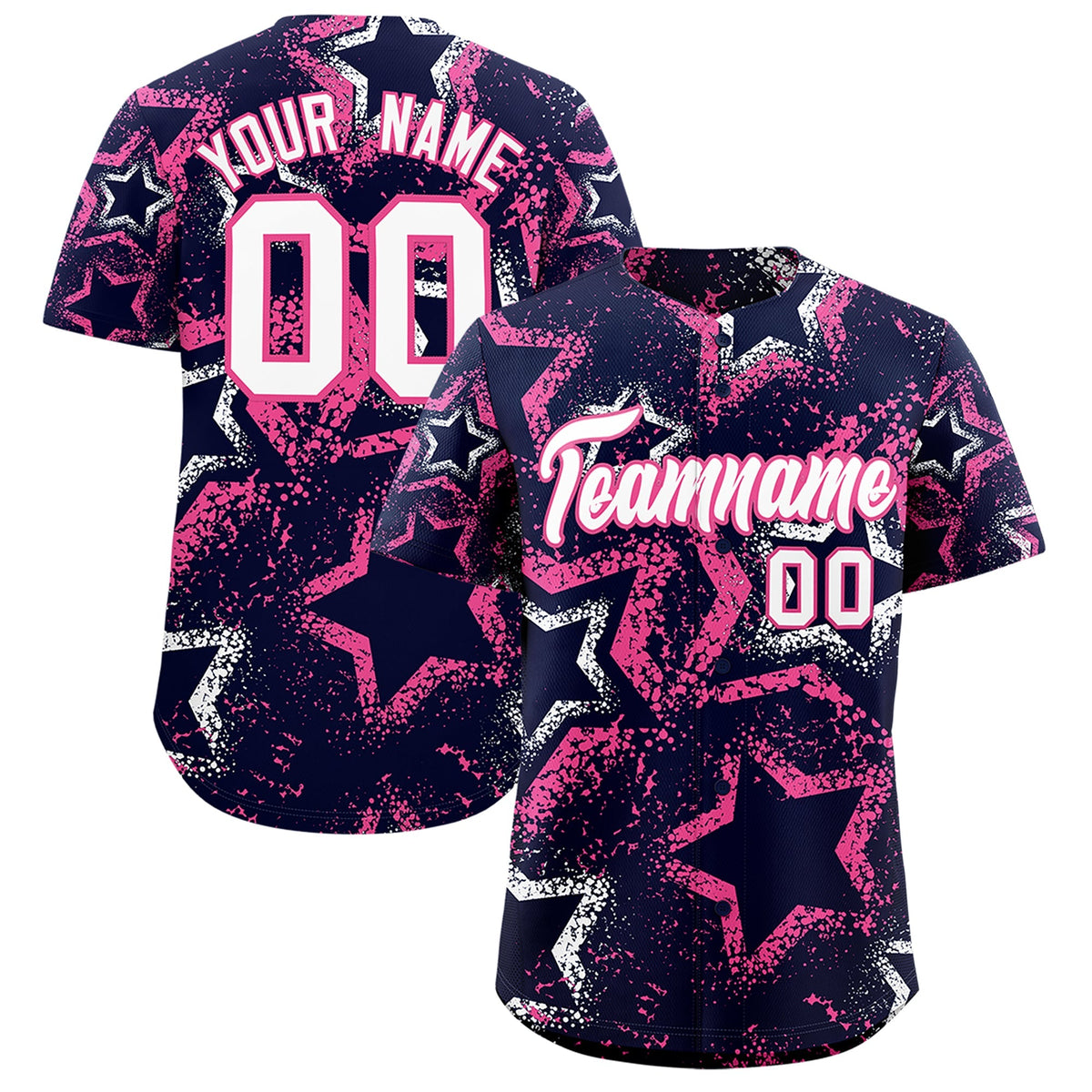 Custom Navy White Pink Star-Shaped Ink Texture Graffiti Pattern Baseball Jersey | Sublimation Printed &amp; Stitched,Add Name and Numbern,Perfect for Parties,Perfect for Training | KXKSHOP