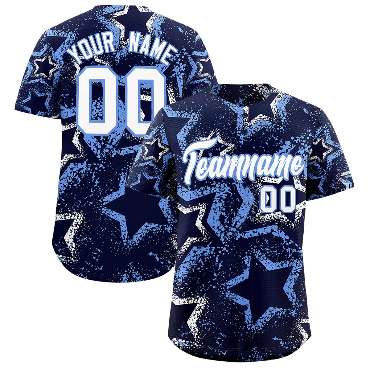 Custom Navy White Light Blue Star-Shaped Ink Texture Graffiti Pattern Baseball Jersey | Sublimation Printed &amp; Stitched,Add Name and Numbern,Perfect for Parties,Perfect for Training | KXKSHOP